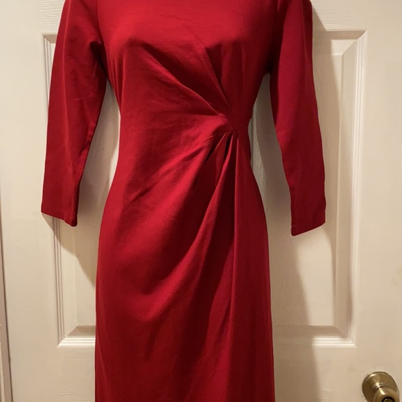 Lands’ End Red Shift Dress Side Pleated size 6 - Picture 3 of 15